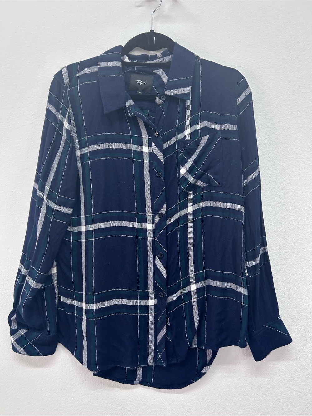 Rails Hunter Women’s Navy and Green Plaid Button-Down Shirt Size M